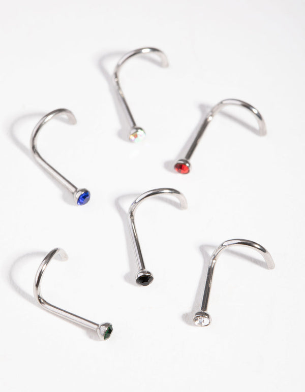 Rhodium Classic Gem 6-Pack Nose Studs