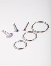 Surgical Steel Rhodium Fine Graduated 6-Pack Nose Studs - link has visual effect only