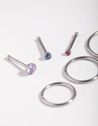 Surgical Steel Rhodium Fine Graduated 6-Pack Nose Studs - link has visual effect only