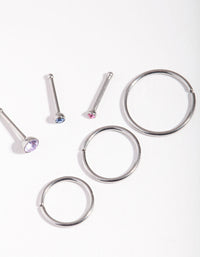 Surgical Steel Rhodium Fine Graduated 6-Pack Nose Studs - link has visual effect only