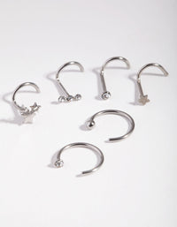 Rhodium Starry Diamante Nose Piercing 6-Pack - link has visual effect only
