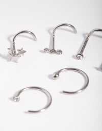 Rhodium Starry Diamante Nose Piercing 6-Pack - link has visual effect only