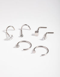 Surgical Steel Rhodium Geometric 6-Pack Nose Ring - link has visual effect only