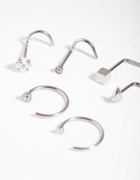 Surgical Steel Rhodium Geometric 6-Pack Nose Ring - link has visual effect only