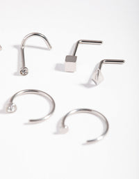 Surgical Steel Rhodium Geometric 6-Pack Nose Ring - link has visual effect only