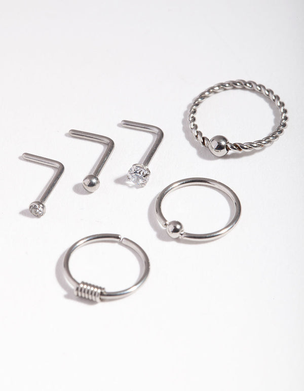 Neuspiercings van chirurgisch staal met rhodium en diamant twist, verpakking van 6 stuks
