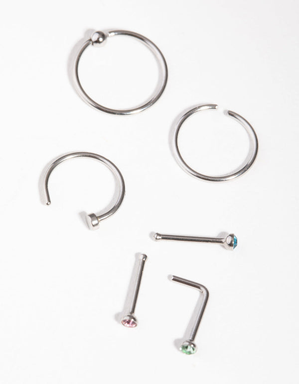 Rhodium Classic Mix 6-Pack Nose Rings