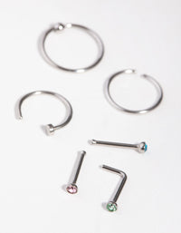 Rhodium Classic Mix 6-Pack Nose Rings - link has visual effect only