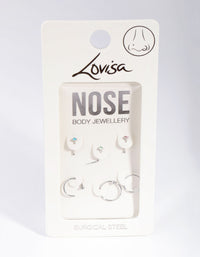Rhodium Classic Mix 6-Pack Nose Rings - link has visual effect only