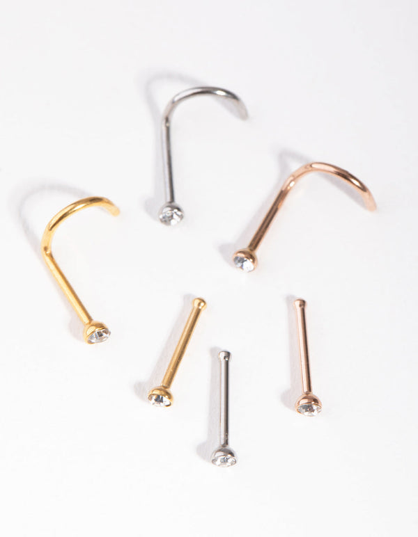 Mixed Metals Diamante 6-Pack Nose Studs