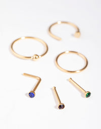 Gold Classic Mix 6-Pack Nose Rings - link has visual effect only