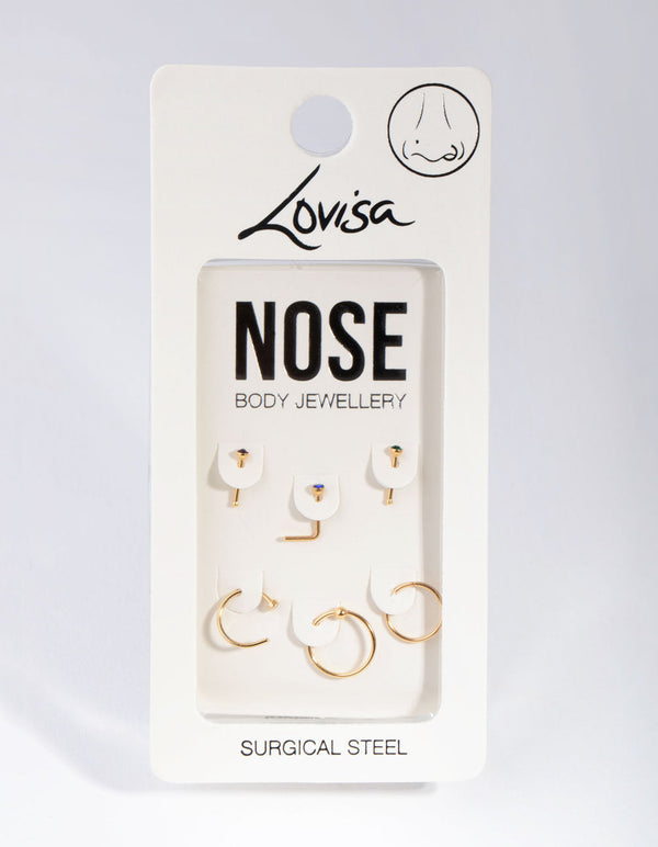 Gold Classic Mix 6-Pack Nose Rings