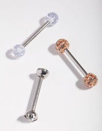 Surgical Steel Opal Diamante 3-Pack Tongue Rings - link has visual effect only