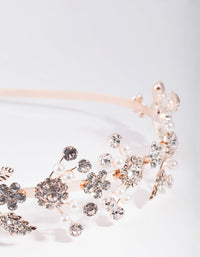 Rose Gold Leaf Diamante Pearl Spray Alice Band - link has visual effect only