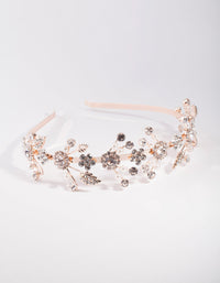 Rose Gold Leaf Diamante Pearl Spray Alice Band - link has visual effect only