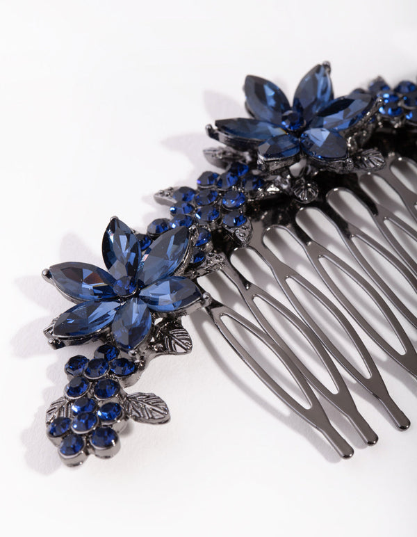 Prosty grzebień z kwiatami w kolorze metalu z diamentami