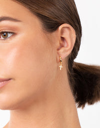 Gold Sterling Silver Plated Cubic Zirconia Cross Huggie Earrings - link has visual effect only