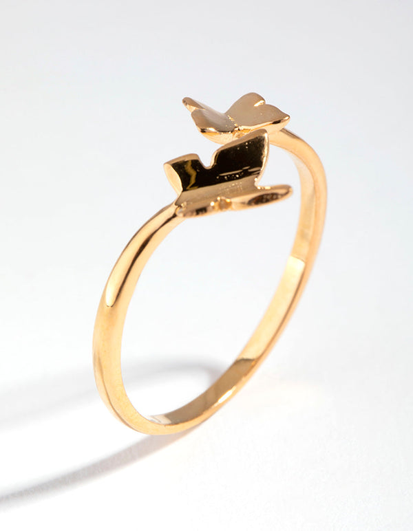 Yellow Gold Plated Sterling Silver Open Butterfly Ring