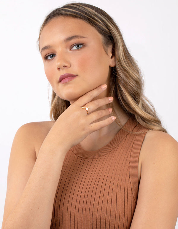 Yellow Gold Plated Sterling Silver Open Butterfly Ring