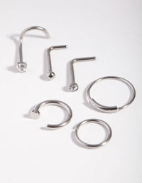 Neusring van chirurgisch staal met rhodium nagel, 6-pack - link has visual effect only