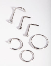 Neusring van chirurgisch staal met rhodium nagel, 6-pack - link has visual effect only