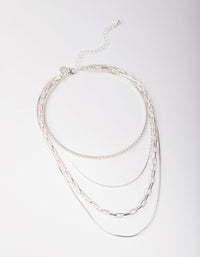 Silver Cubic Zirconia Link 4-Row Choker Necklace - link has visual effect only