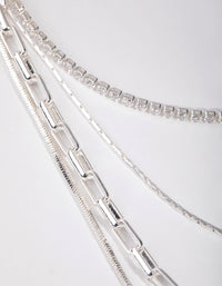 Silver Cubic Zirconia Link 4-Row Choker Necklace - link has visual effect only