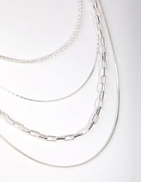 Silver Cubic Zirconia Link 4-Row Choker Necklace - link has visual effect only