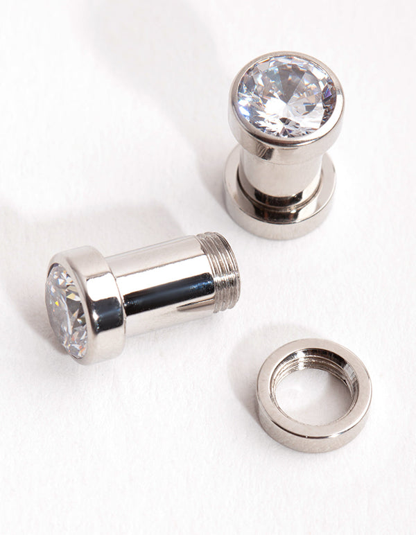 Rhodium Cubic Zirconia 5mm Plug