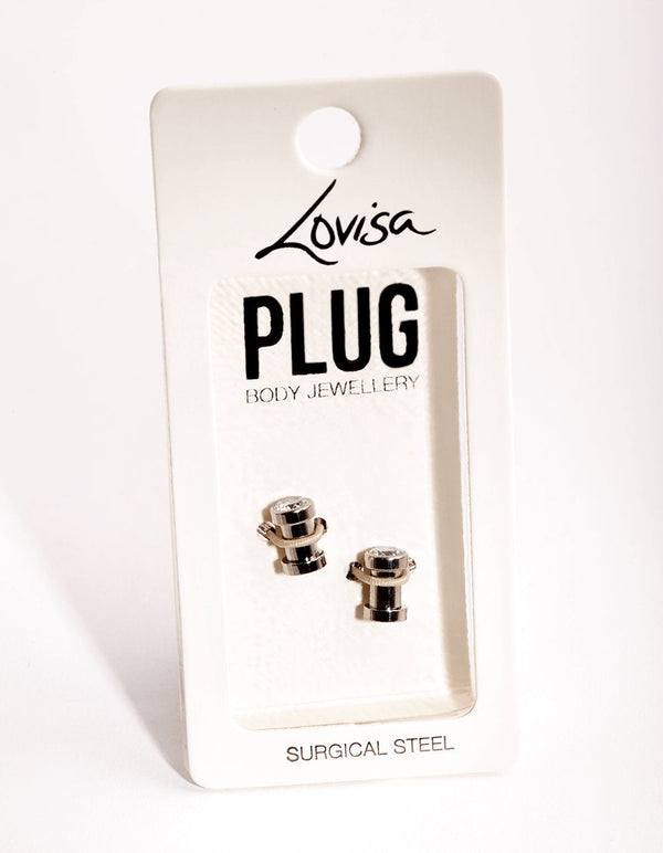 Rhodium Cubic Zirconia 5mm Plug
