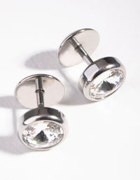 Rhodium Cubic Zirconia 8mm Faux Plug - link has visual effect only