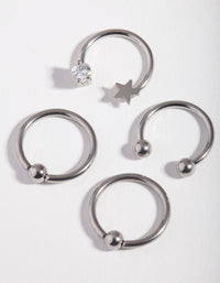Surgical Steel Rhodium Celestial Mix 4-Pack Earring - link has visual effect only