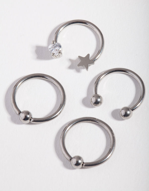 Surgical Steel Rhodium Celestial Mix 4-Pack Earring