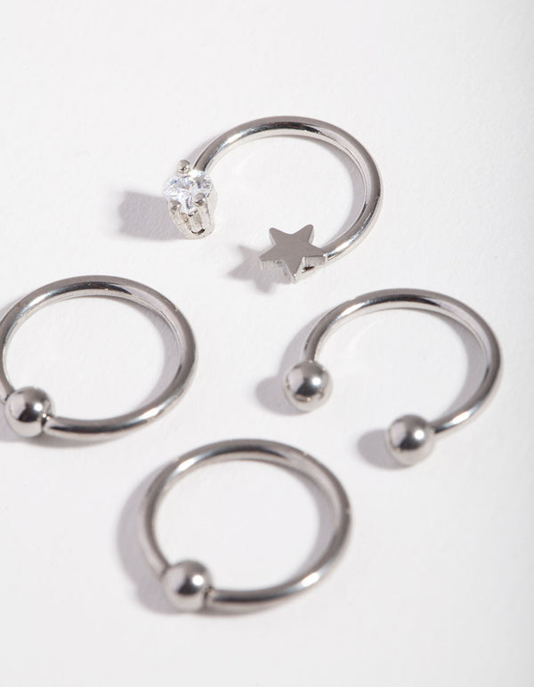 Surgical Steel Rhodium Celestial Mix 4-Pack Earring