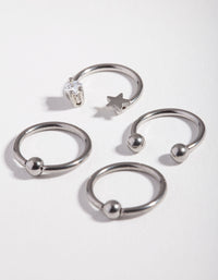Surgical Steel Rhodium Celestial Mix 4-Pack Earring - link has visual effect only