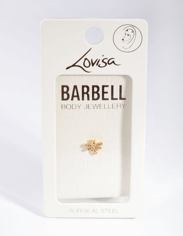 Gold Cubic Zirconia Pave Bee Barbell