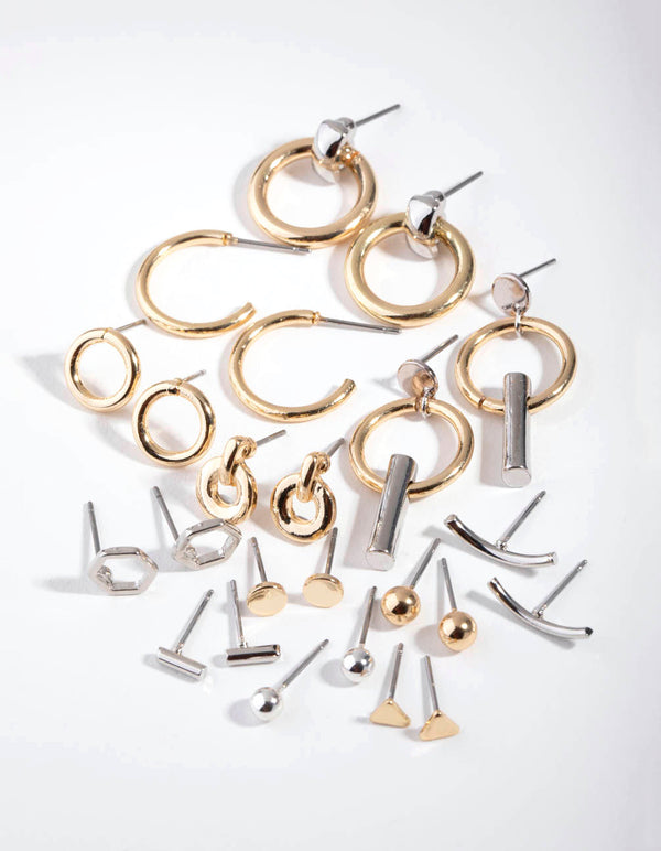 Zestaw 12 kolczyków Mixed Metal Minimal Clean