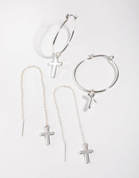 Silver Basic Cross 2-Pack Earring - link has visual effect only