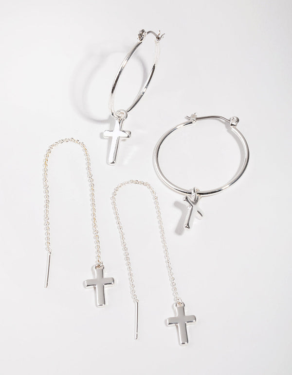 Silver Basic Cross 2-Pack Earring
