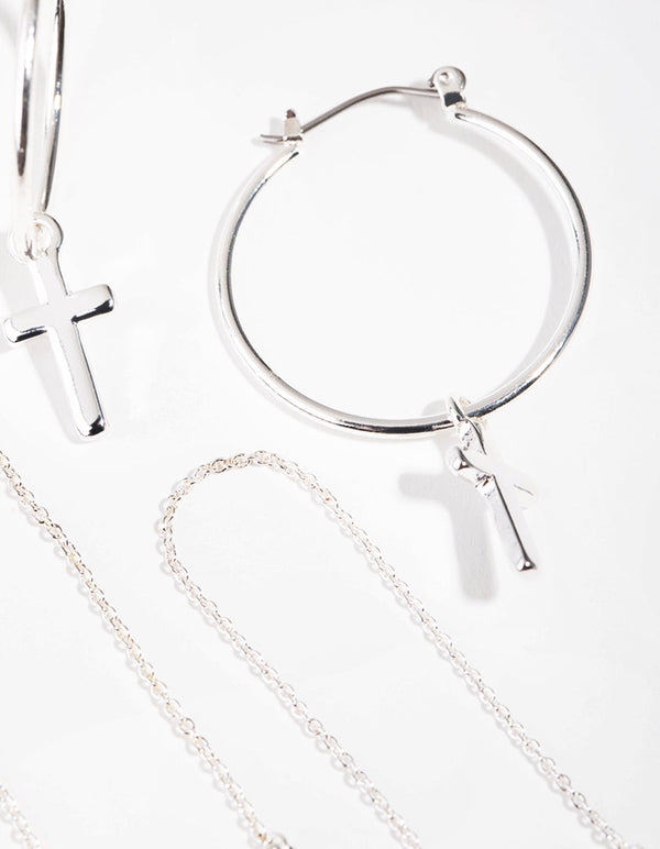 Silver Basic Cross 2-Pack Earring