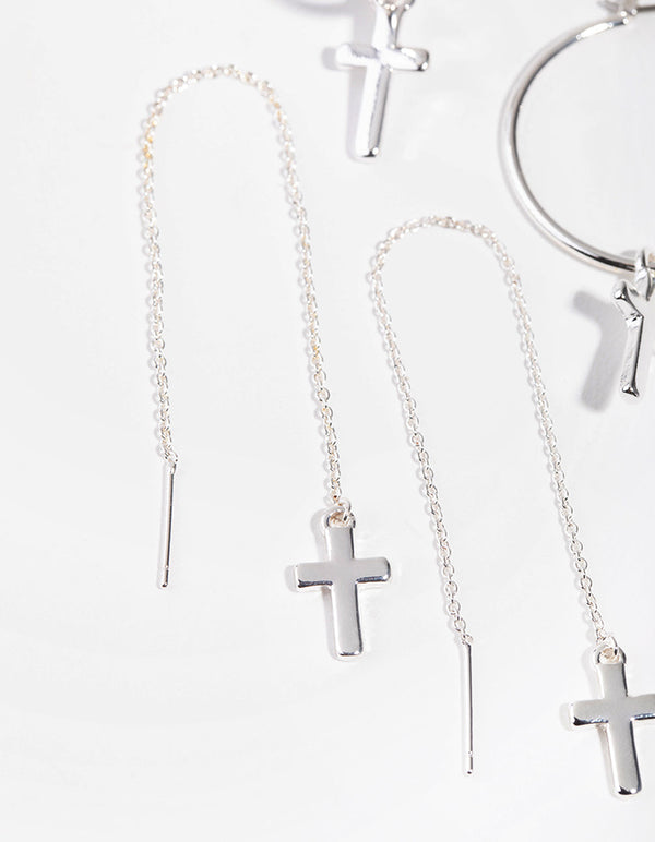 Silver Basic Cross 2-Pack Earring