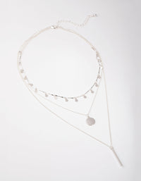 Silver Fine Drop and Bar 3-Row Necklace - link has visual effect only
