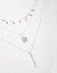 Silver Fine Drop and Bar 3-Row Necklace - link has visual effect only