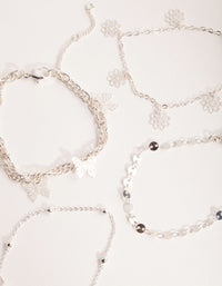 Silver Flower and Butterfly Bracelet and Anklet 4-Pack - link has visual effect only