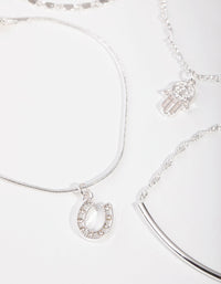 Silver Horseshoe Hamsa Bracelet and Anklet 4-Pack - link has visual effect only
