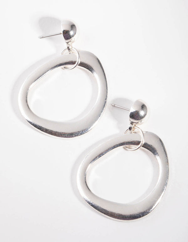 Silver Irregular Circle Drop Earrings