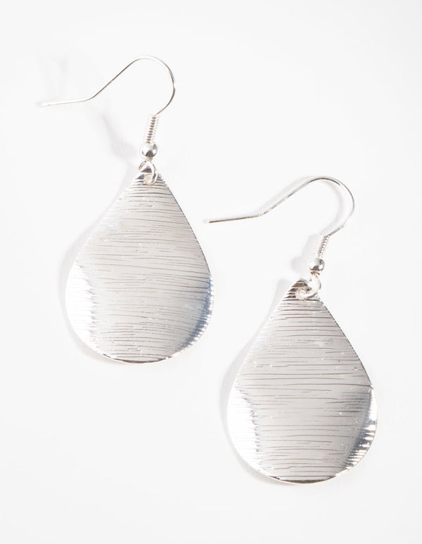 Silver Textured Teardrop Earrings