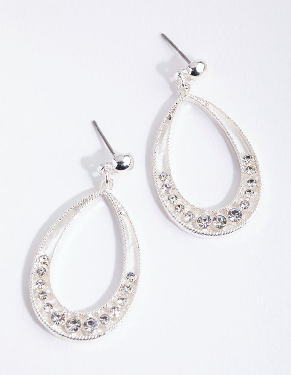 Silver Open Oval Drop Earrings