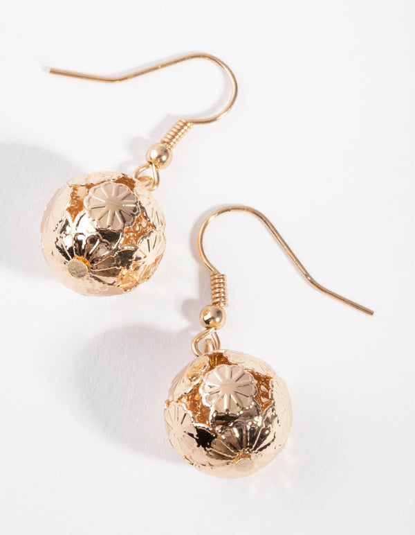 Gold Detailed Ball Drop Earrings