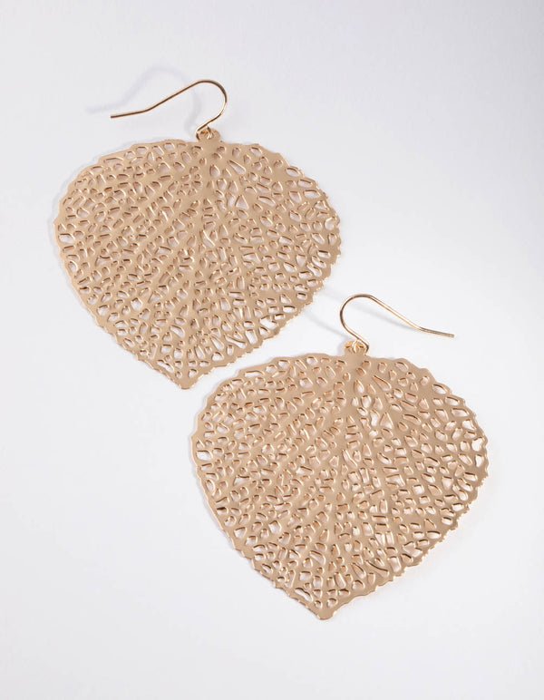 Gold Large Leaf Drop Earrings